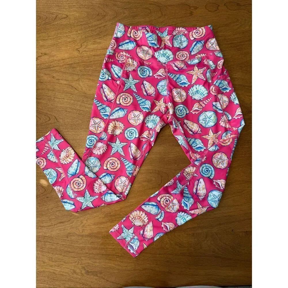 Simply Southern Women's Sea Shell Pull-on Stretch Leggings Multicolor Large NWOT